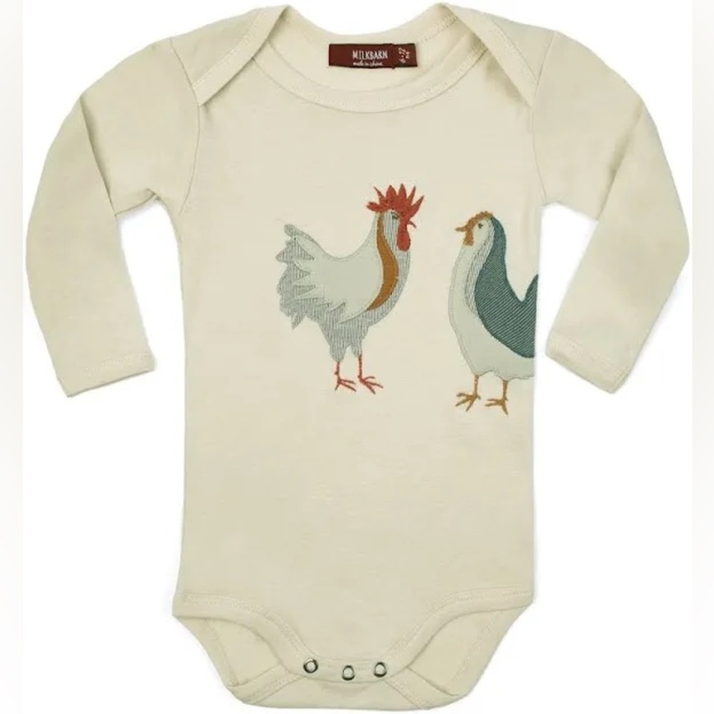 Milkbarn Applique Onesie Long Sleeve Chicken
